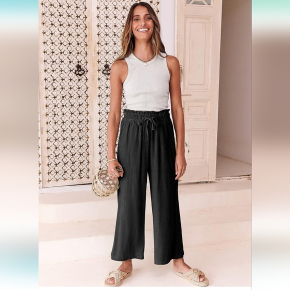 ANRABESS Women's Linen Pants Casual Loose High Waist Drawstring Wide Leg - Picture 10 of 15